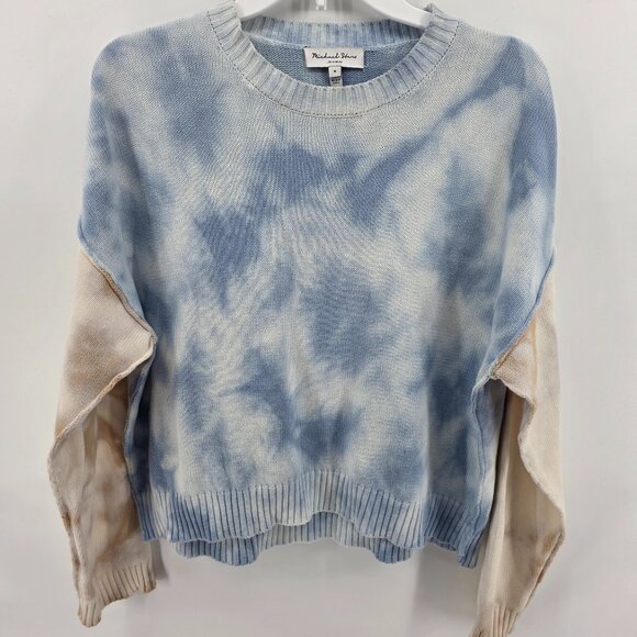 Michael Stars Sweaters - Michael Stars Blue Tan Tie Dye Cotton Sweater – Size M Colorblock Crop Pullover